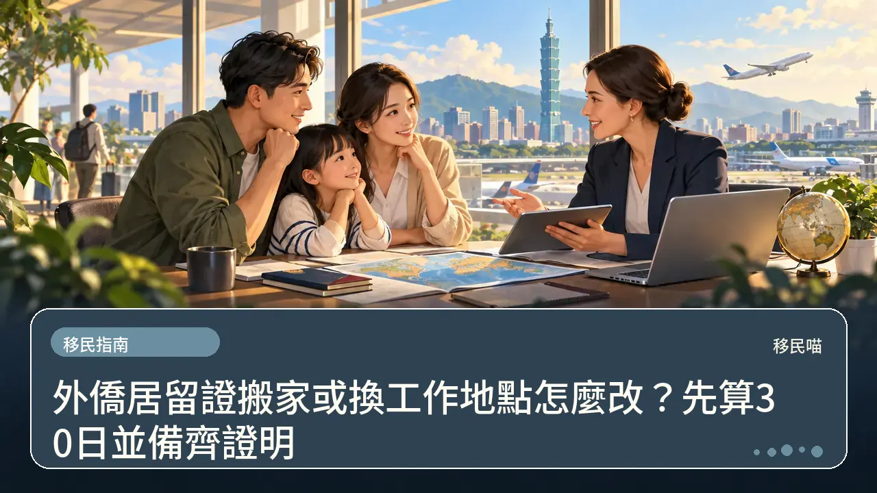 外僑居留證搬家或換工作地點怎麼改？先算30日並備齊證明主題插畫