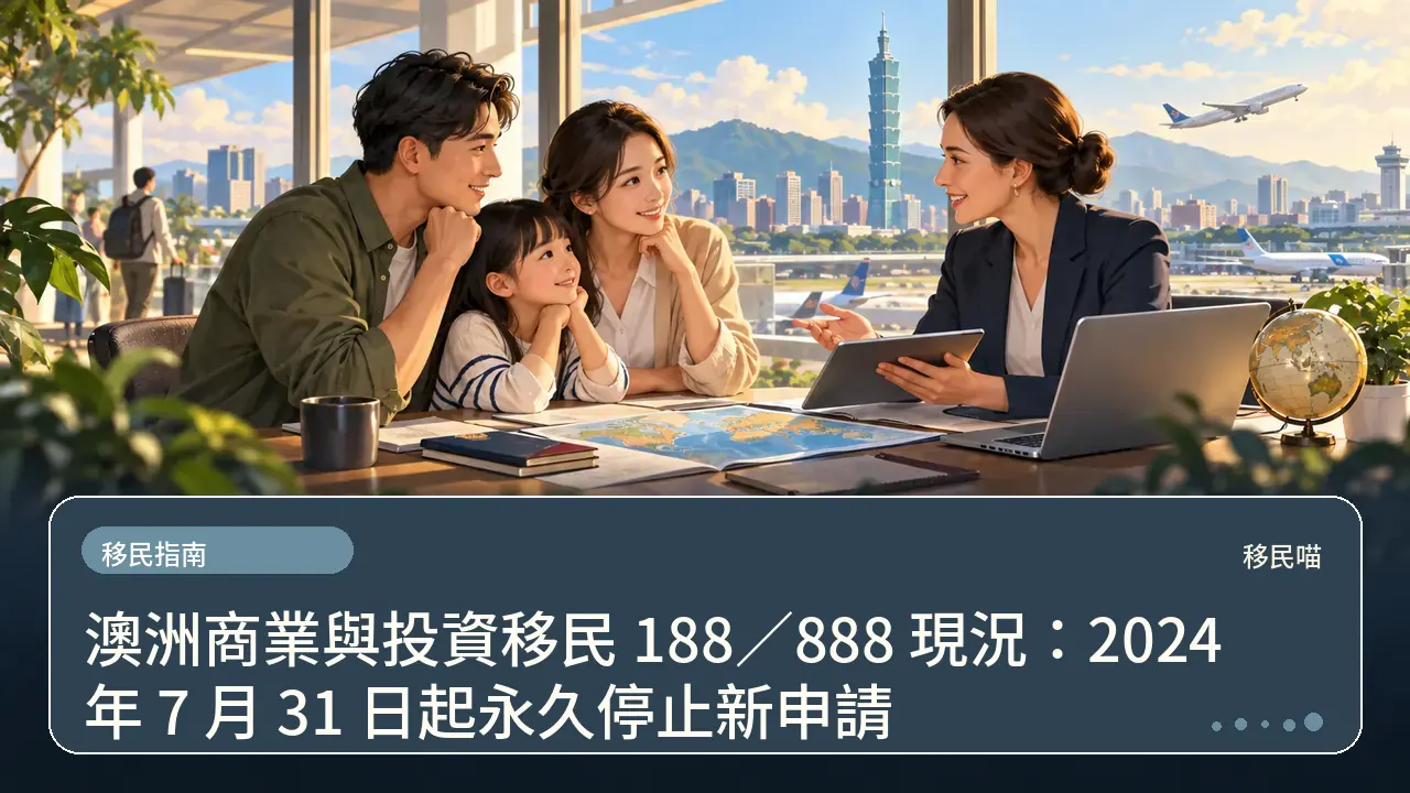 澳洲商業與投資移民 188／888 現況：2024 年 7 月 31 日起永久停止新申請主題插畫