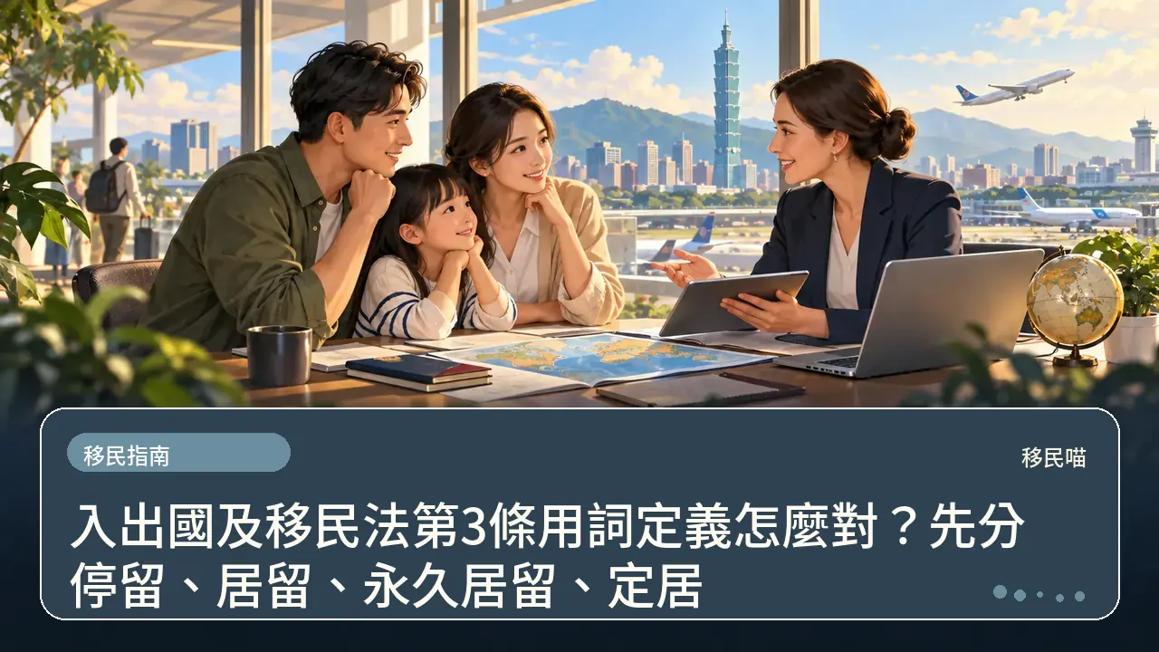 入出國及移民法第3條用詞定義怎麼對？先分停留、居留、永久居留、定居主題插畫