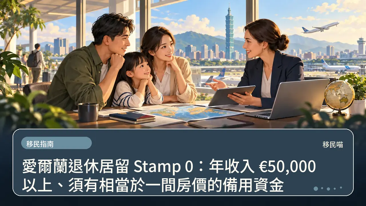 愛爾蘭退休居留 Stamp 0:年收入 €50,000 以上、須有相當於一間房價的備用資金主題插畫