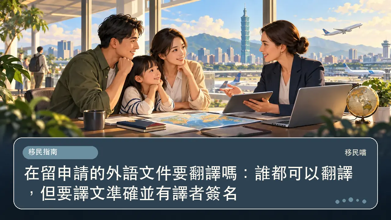 在留申請的外語文件要翻譯嗎：誰都可以翻譯，但要譯文準確並有譯者簽名主題插畫