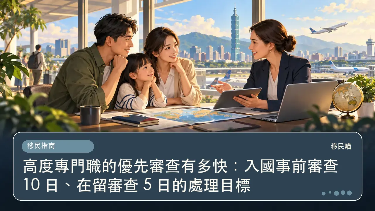 高度專門職的優先審查有多快:入國事前審查 10 日、在留審查 5 日的處理目標主題插畫
