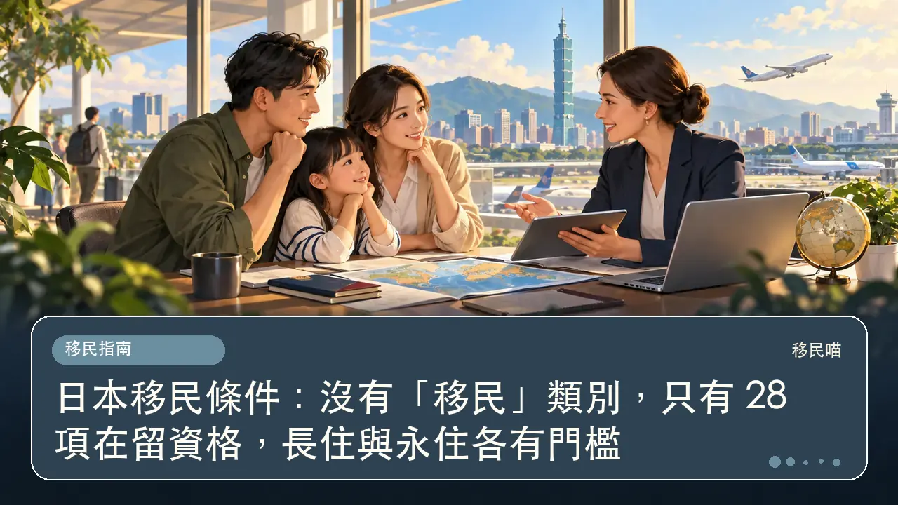 日本移民條件:沒有「移民」類別,只有 28 項在留資格,長住與永住各有門檻主題插畫