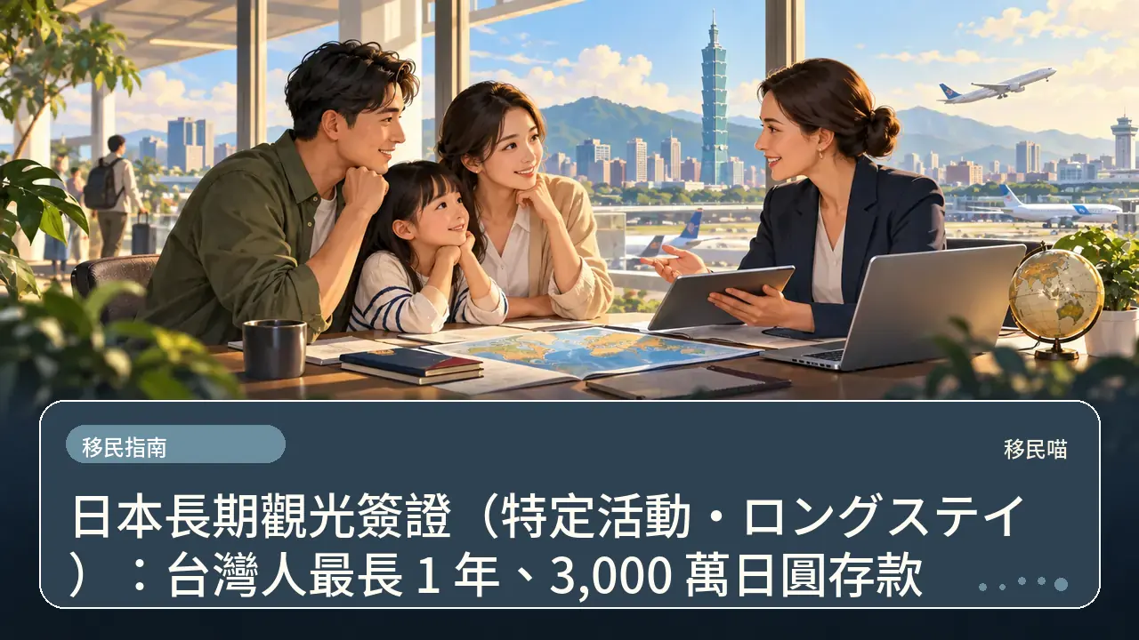 日本長期觀光簽證（特定活動・ロングステイ）：台灣人最長 1 年、3,000 萬日圓存款主題插畫