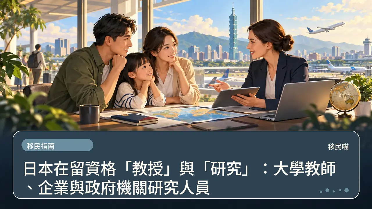 日本在留資格「教授」與「研究」：大學教師、企業與政府機關研究人員主題插畫