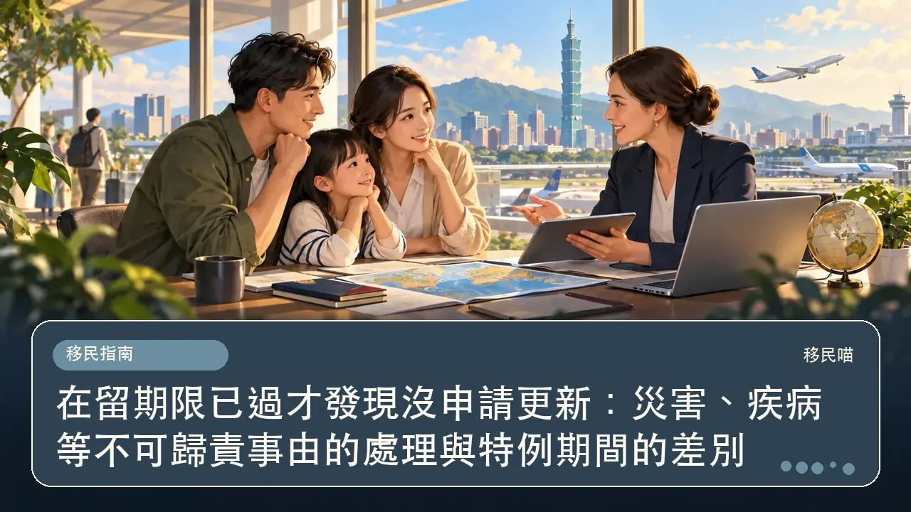 在留期限已過才發現沒申請更新：災害、疾病等不可歸責事由的處理與特例期間的差別主題插畫