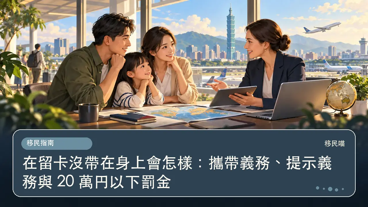 在留卡沒帶在身上會怎樣：攜帶義務、提示義務與 20 萬円以下罰金主題插畫