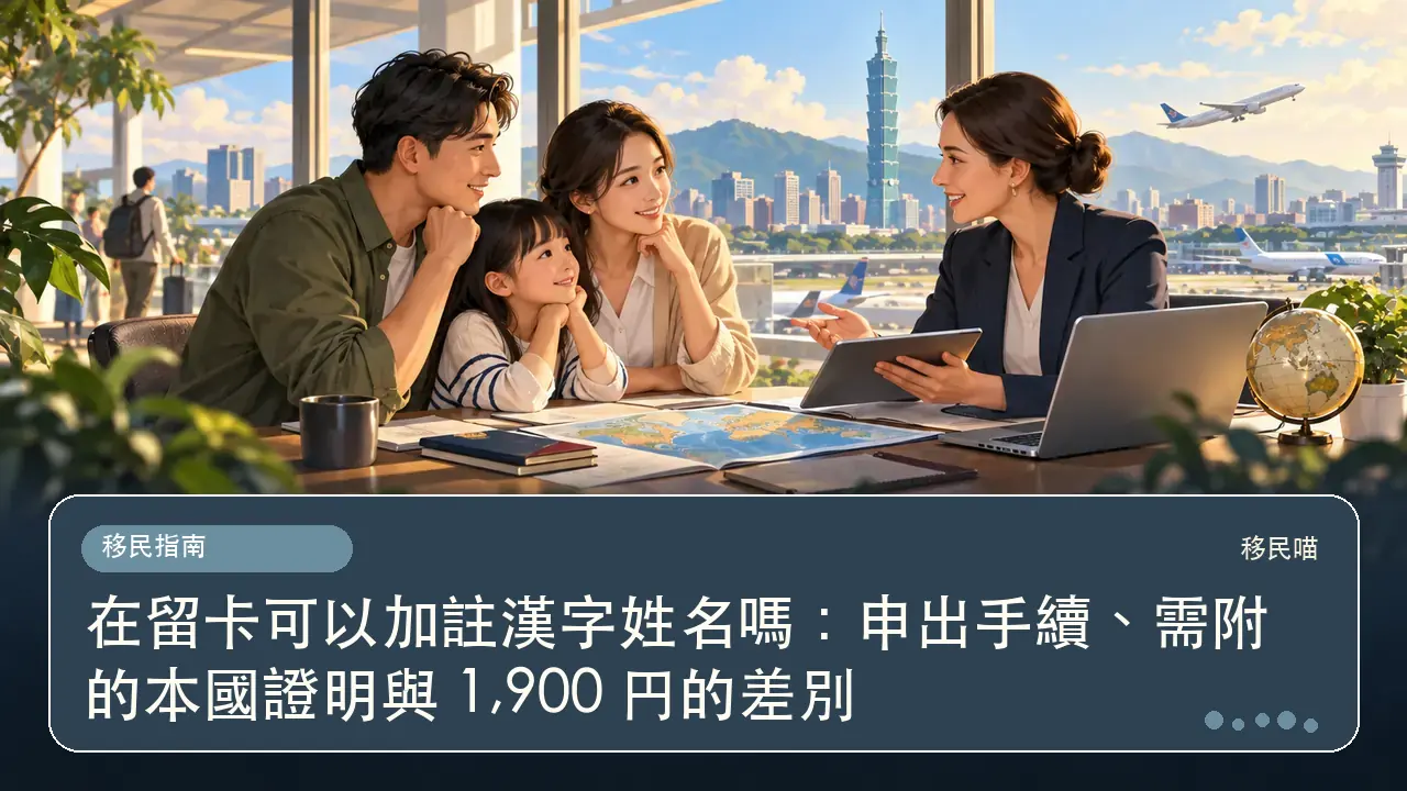 在留卡可以加註漢字姓名嗎：申出手續、需附的本國證明與 1,900 円的差別主題插畫