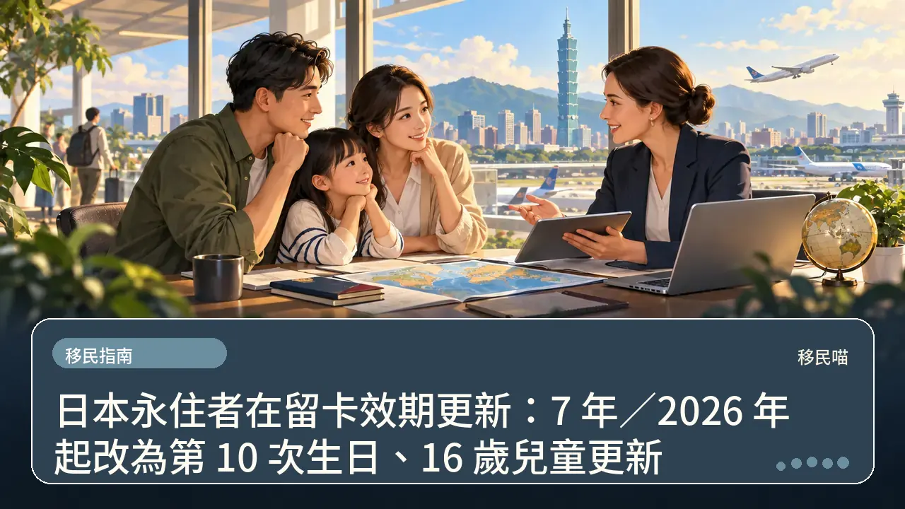 日本永住者在留卡效期更新：7 年／2026 年起改為第 10 次生日、16 歲兒童更新主題插畫