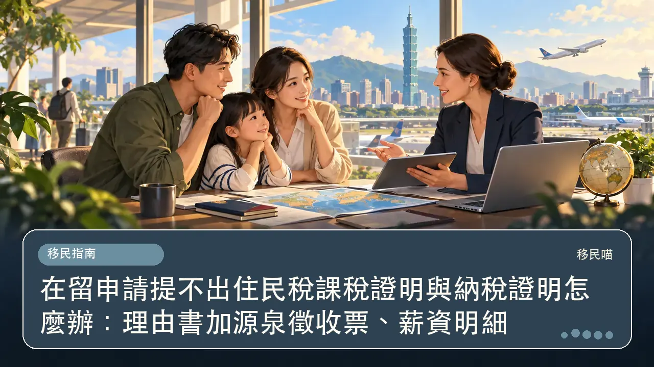 在留申請提不出住民稅課稅證明與納稅證明怎麼辦：理由書加源泉徵收票、薪資明細主題插畫