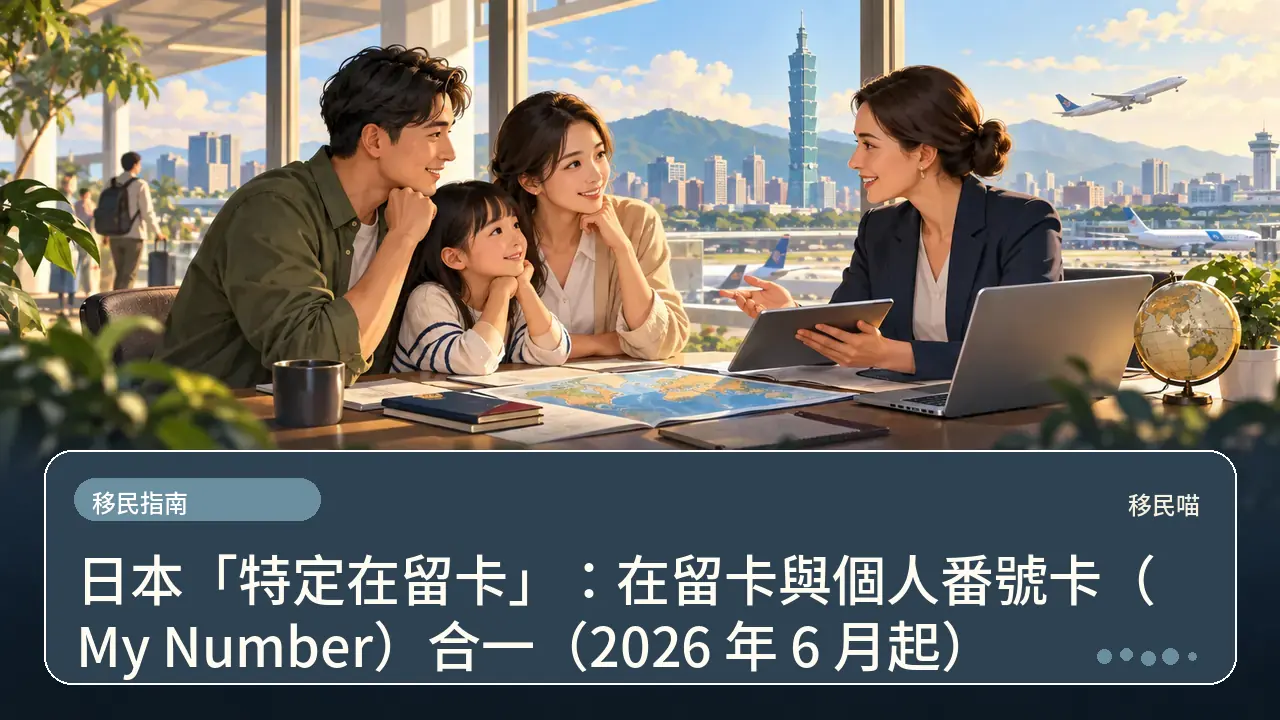 日本「特定在留卡」:在留卡與個人番號卡(My Number)合一(2026 年 6 月起)主題插畫