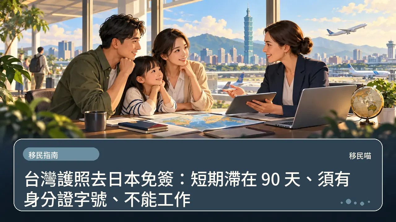 台灣護照去日本免簽:短期滯在 90 天、須有身分證字號、不能工作主題插畫