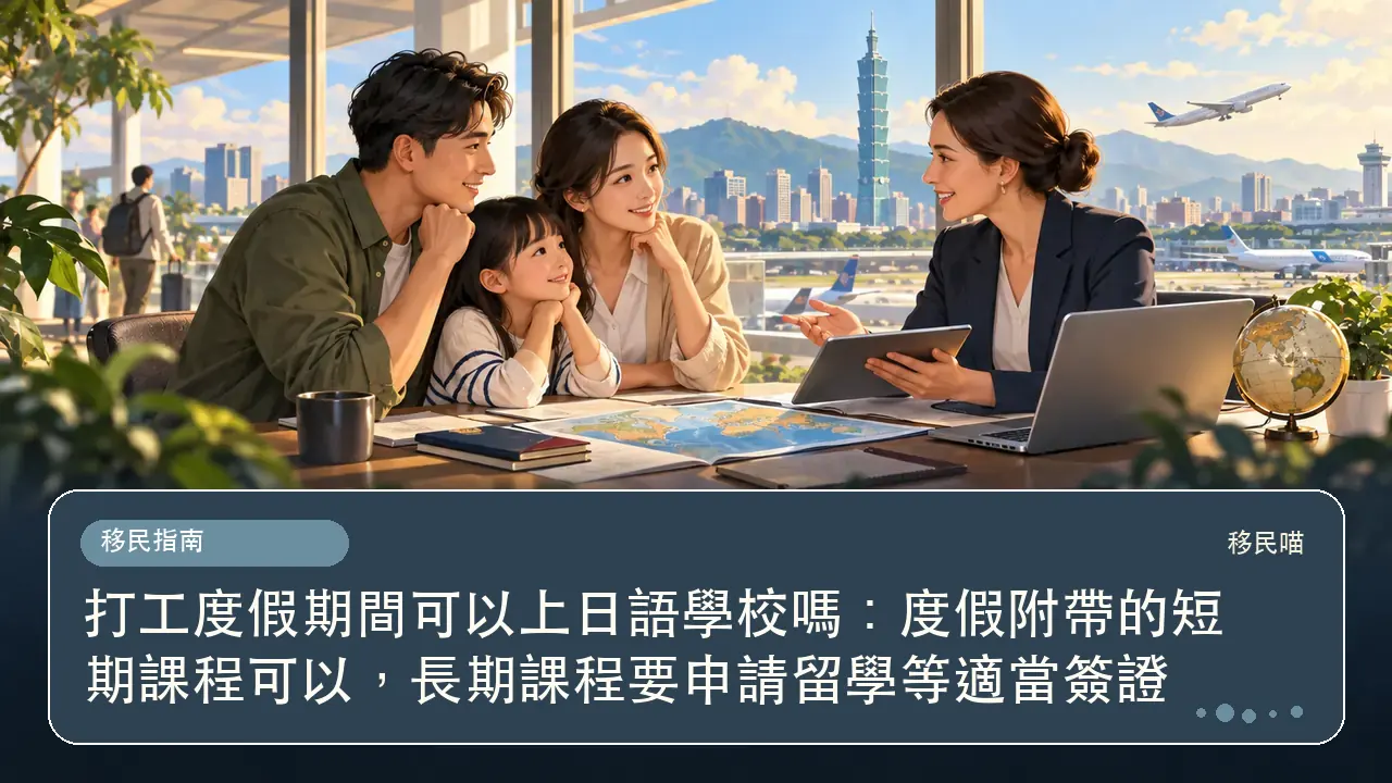 打工度假期間可以上日語學校嗎：度假附帶的短期課程可以，長期課程要申請留學等適當簽證主題插畫