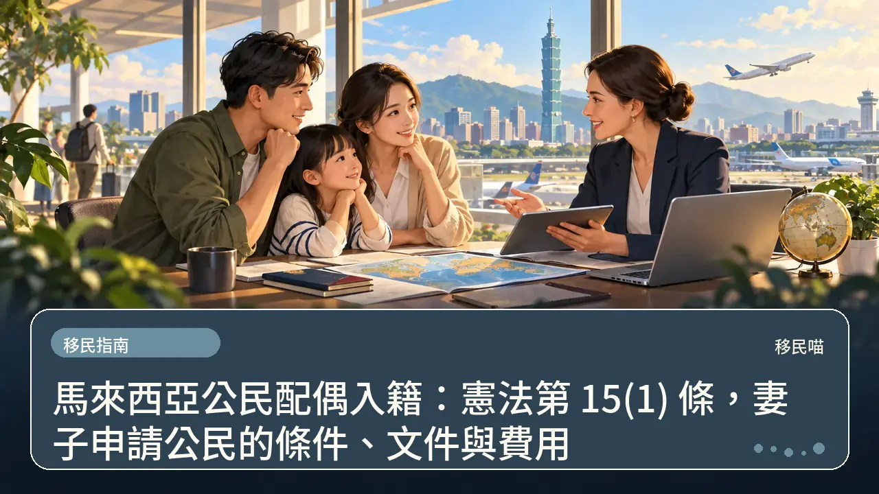 馬來西亞公民配偶入籍:憲法第 15(1) 條,妻子申請公民的條件、文件與費用主題插畫