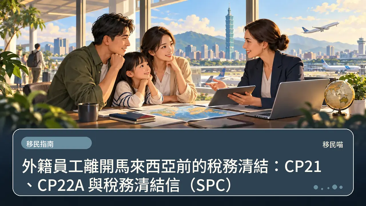 外籍員工離開馬來西亞前的稅務清結:CP21、CP22A 與稅務清結信(SPC)主題插畫