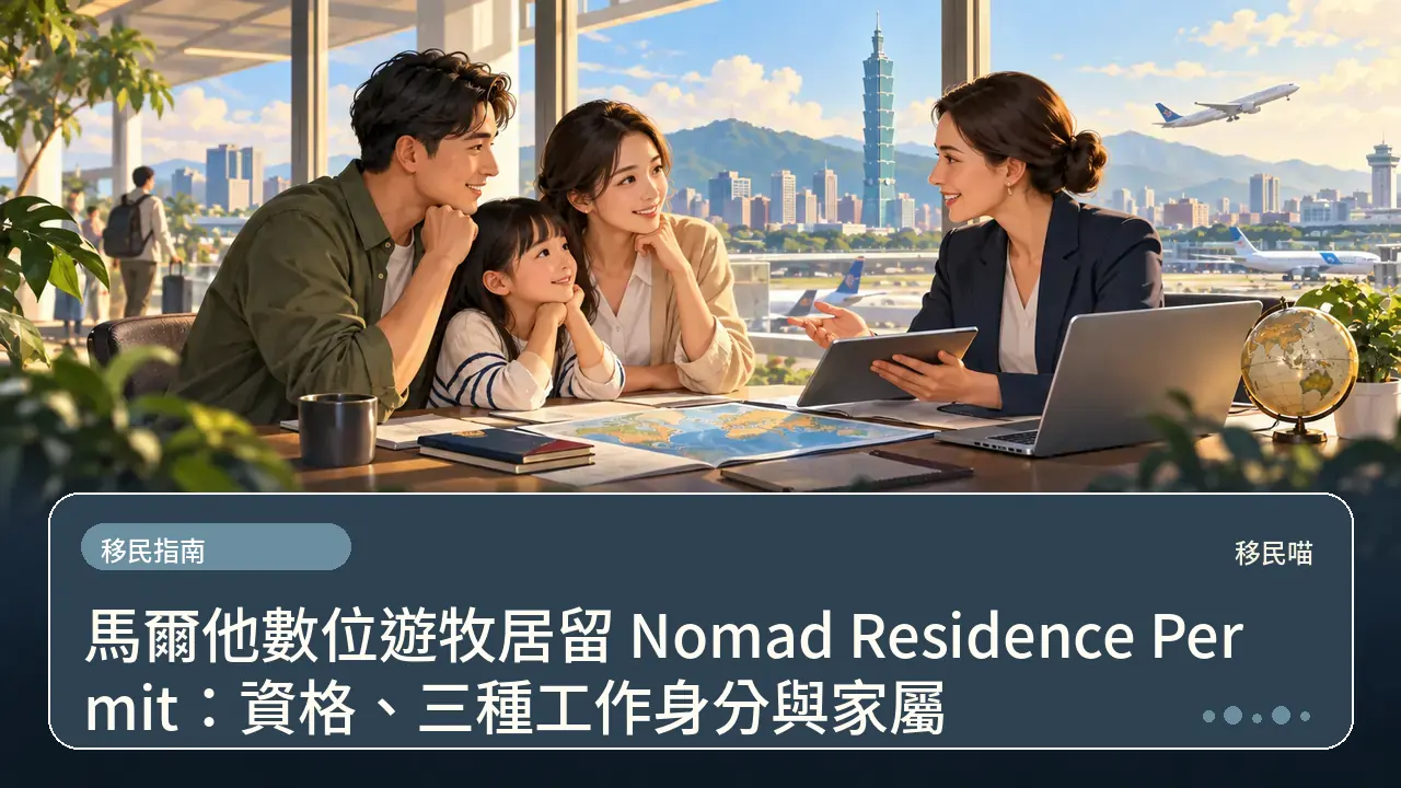 馬爾他數位遊牧居留 Nomad Residence Permit：資格、三種工作身分與家屬主題插畫
