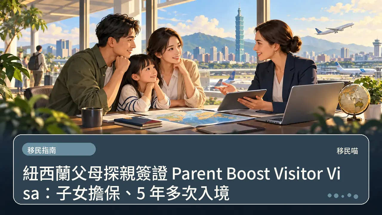 紐西蘭父母探親簽證 Parent Boost Visitor Visa:子女擔保、5 年多次入境主題插畫