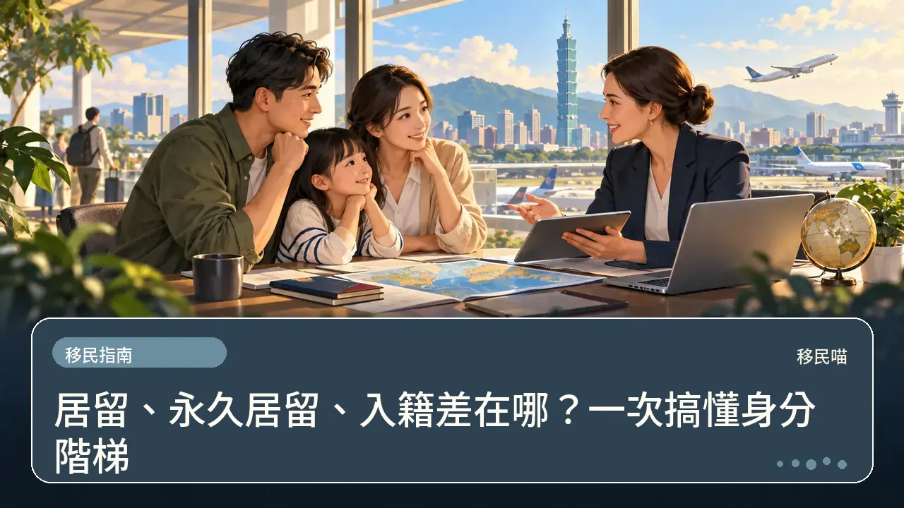 居留、永久居留、入籍差在哪？一次搞懂身分階梯主題插畫