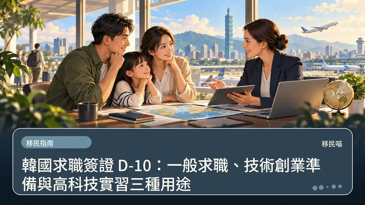 韓國求職簽證 D-10：一般求職、技術創業準備與高科技實習三種用途主題插畫