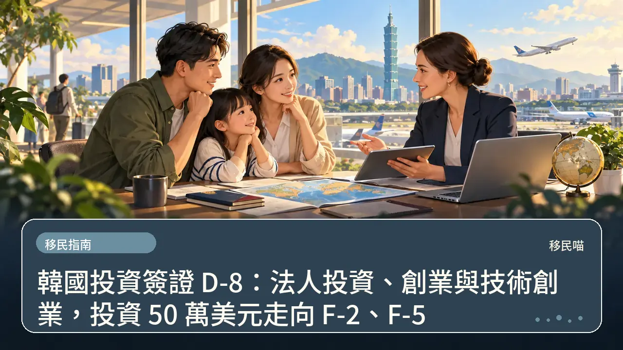 韓國投資簽證 D-8：法人投資、創業與技術創業，投資 50 萬美元走向 F-2、F-5主題插畫