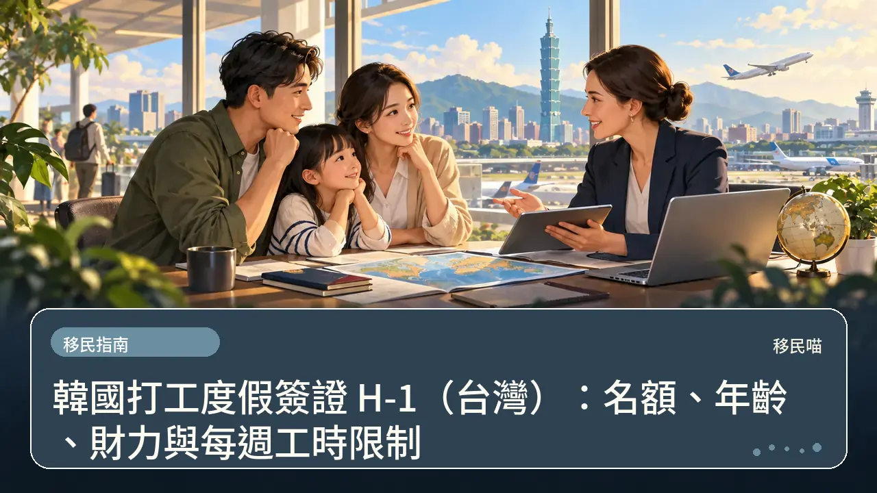 韓國打工度假簽證 H-1（台灣）：名額、年齡、財力與每週工時限制主題插畫