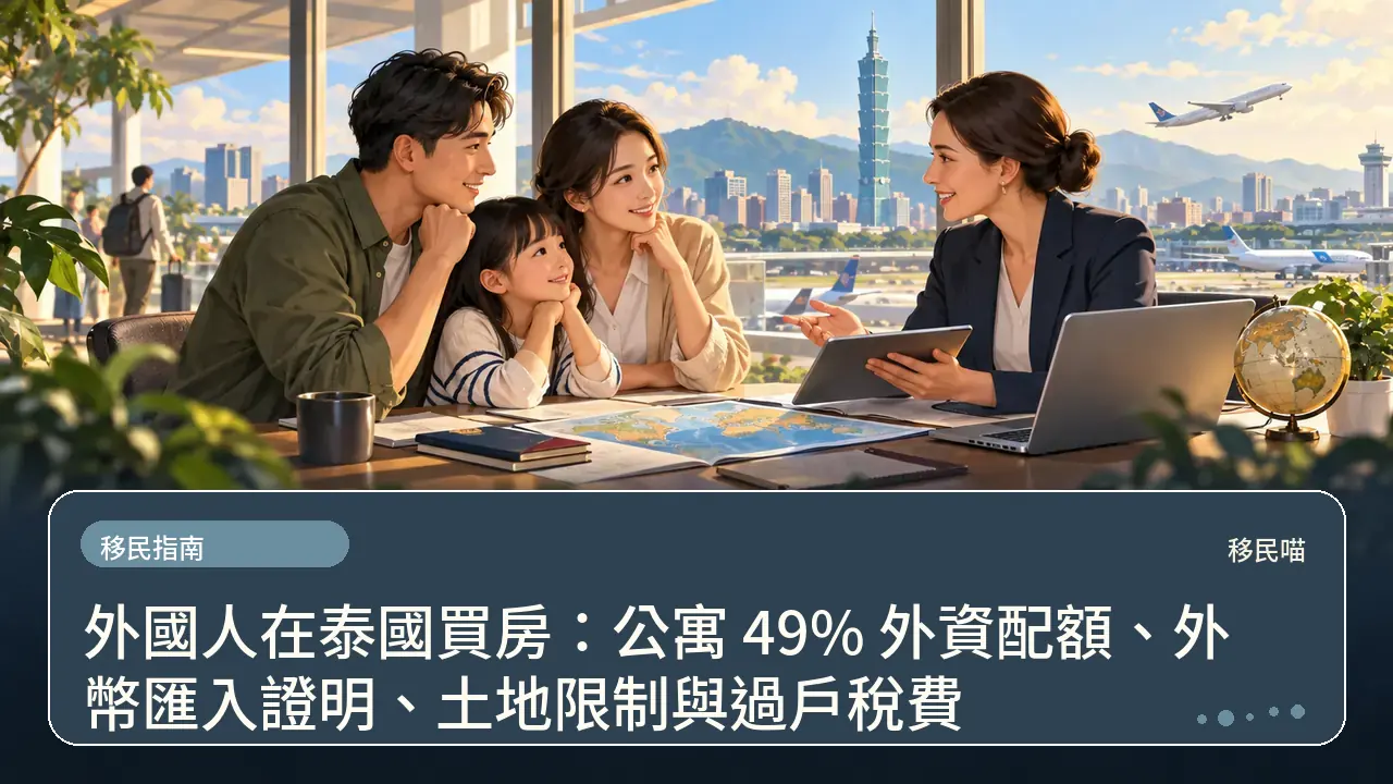 外國人在泰國買房：公寓 49% 外資配額、外幣匯入證明、土地限制與過戶稅費主題插畫