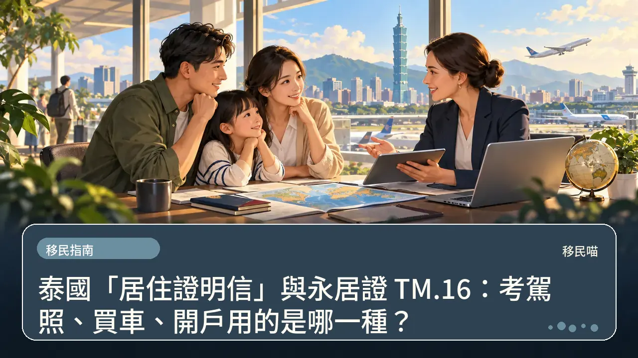 泰國「居住證明信」與永居證 TM.16：考駕照、買車、開戶用的是哪一種？主題插畫