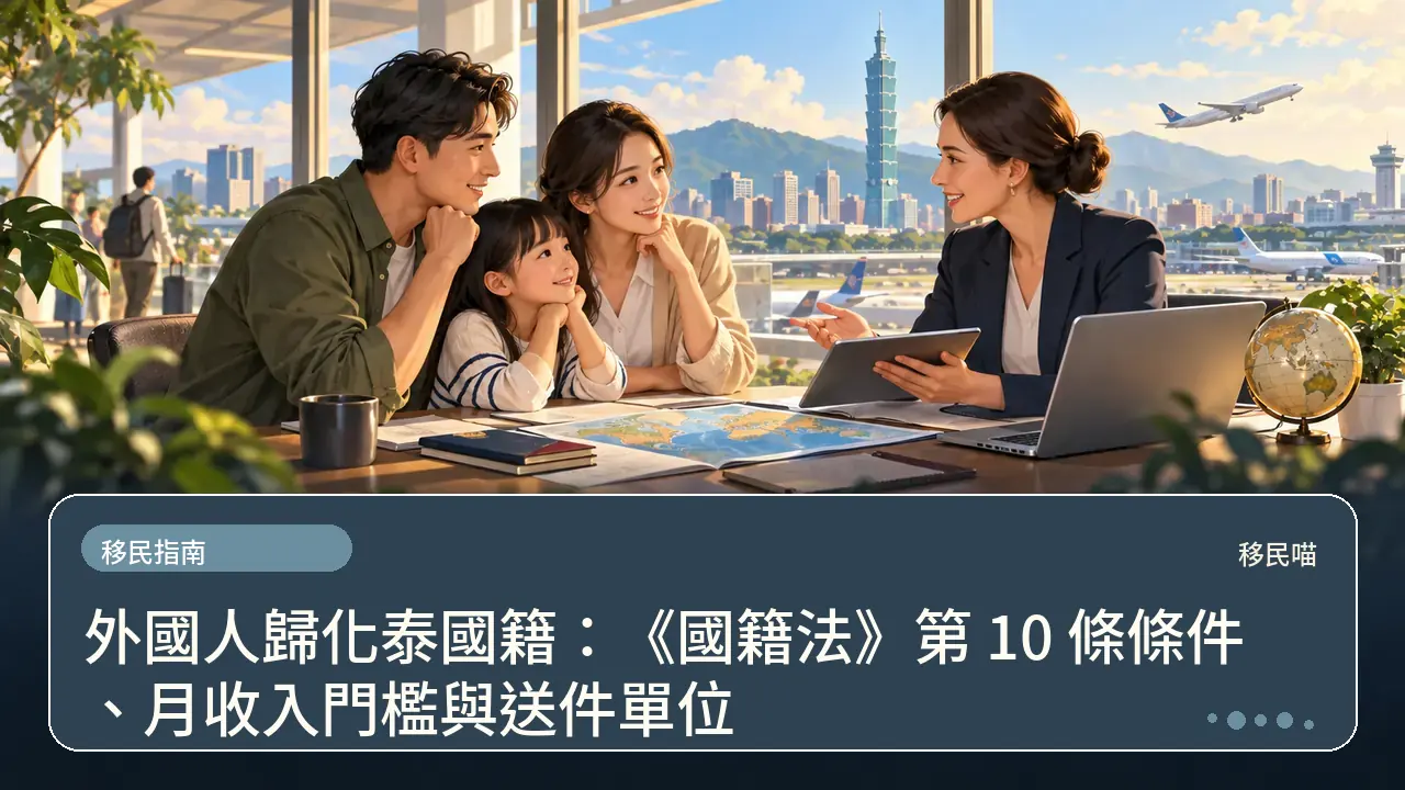 外國人歸化泰國籍：《國籍法》第 10 條條件、月收入門檻與送件單位主題插畫