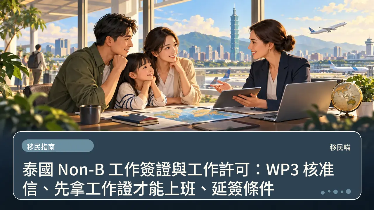 泰國 Non-B 工作簽證與工作許可:WP3 核准信、先拿工作證才能上班、延簽條件主題插畫