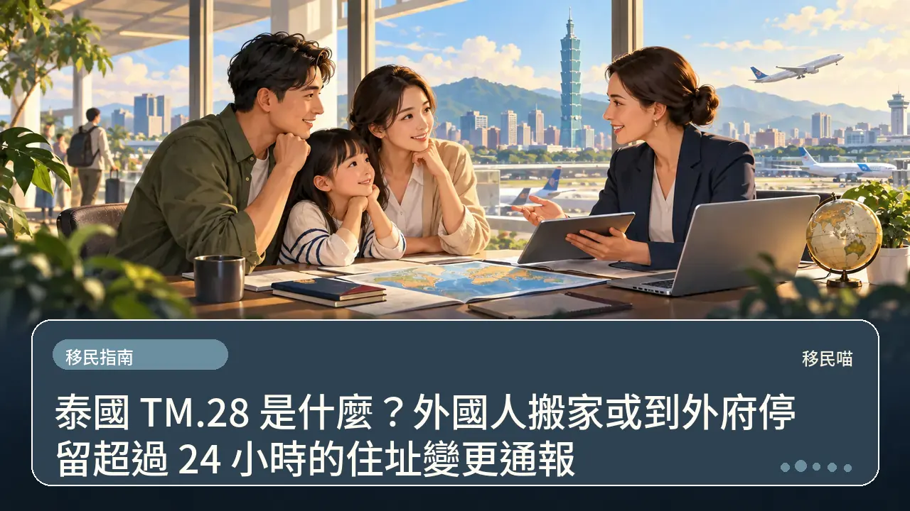 泰國 TM.28 是什麼？外國人搬家或到外府停留超過 24 小時的住址變更通報主題插畫