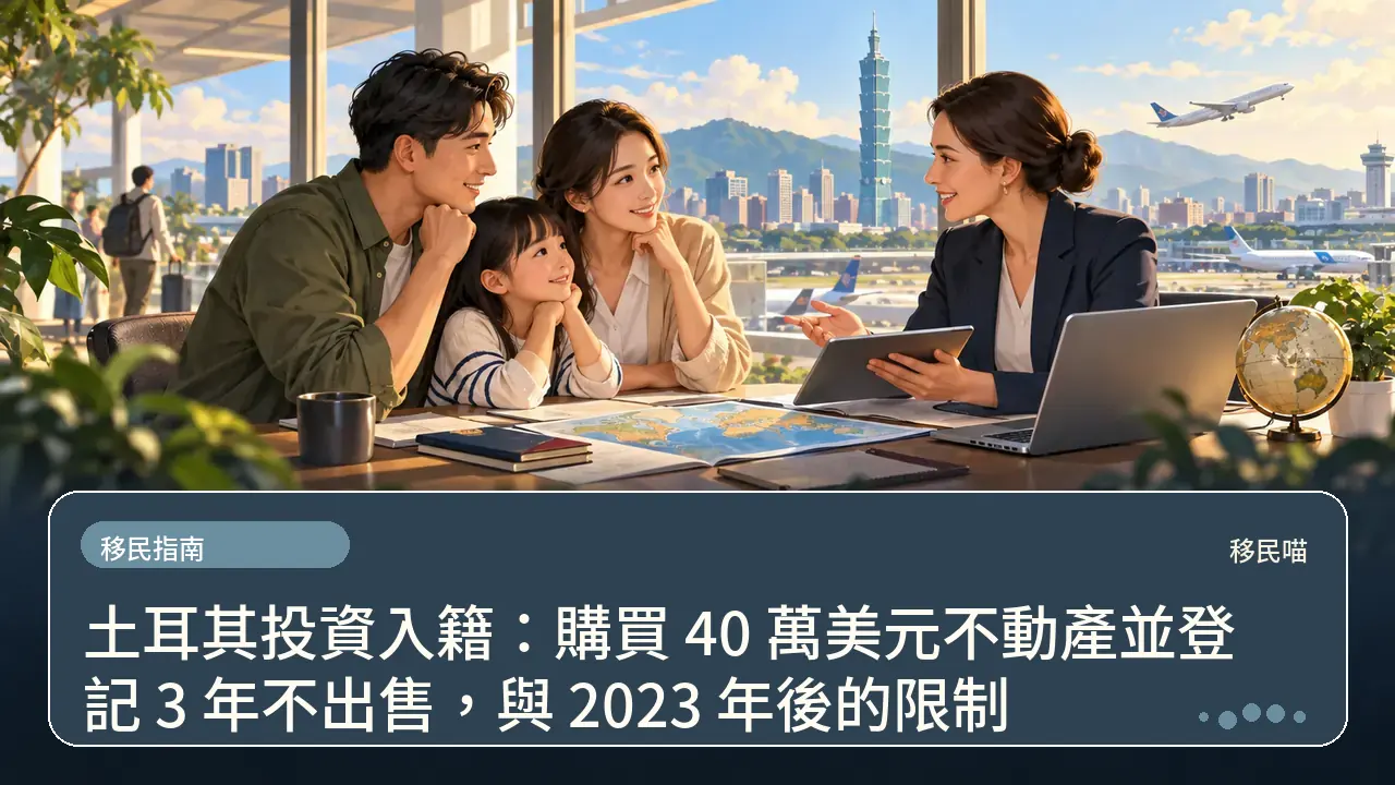 土耳其投資入籍：購買 40 萬美元不動產並登記 3 年不出售，與 2023 年後的限制主題插畫