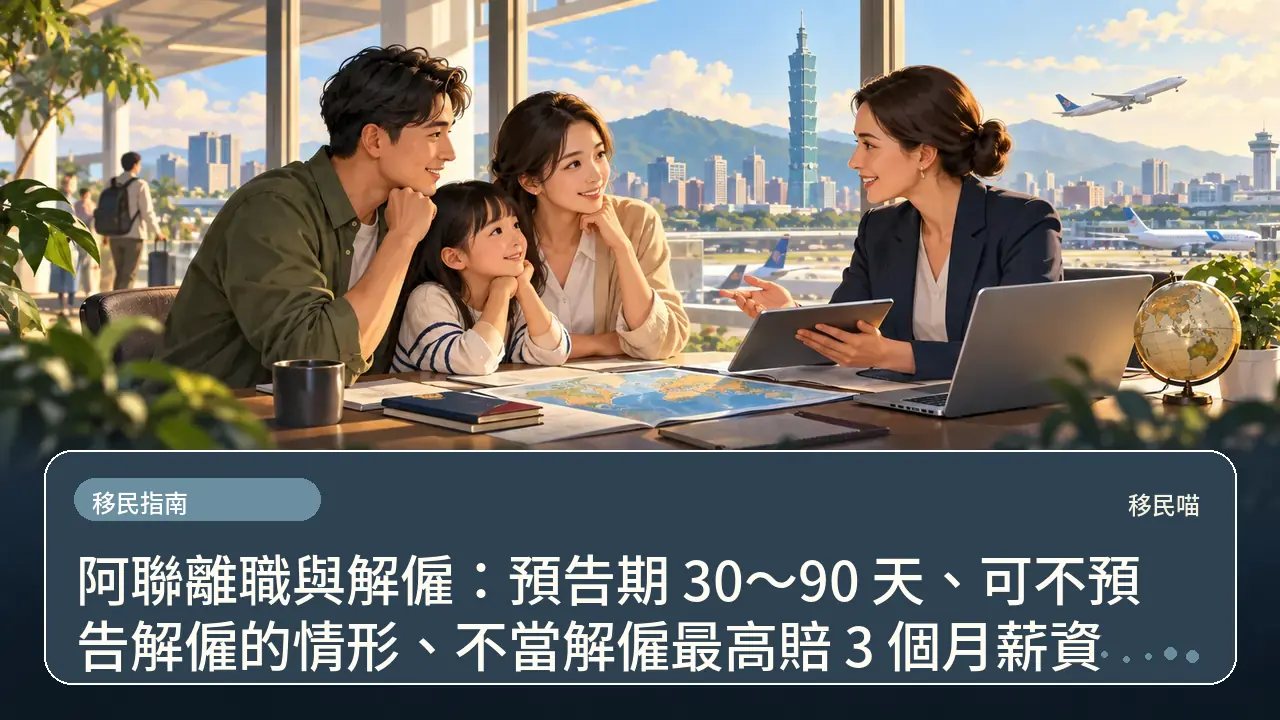 阿聯離職與解僱:預告期 30~90 天、可不預告解僱的情形、不當解僱最高賠 3 個月薪資主題插畫