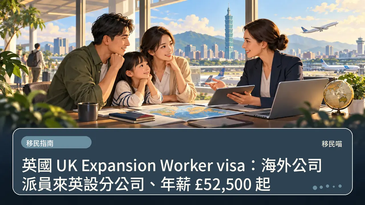 英國 UK Expansion Worker visa：海外公司派員來英設分公司、年薪 £52,500 起主題插畫