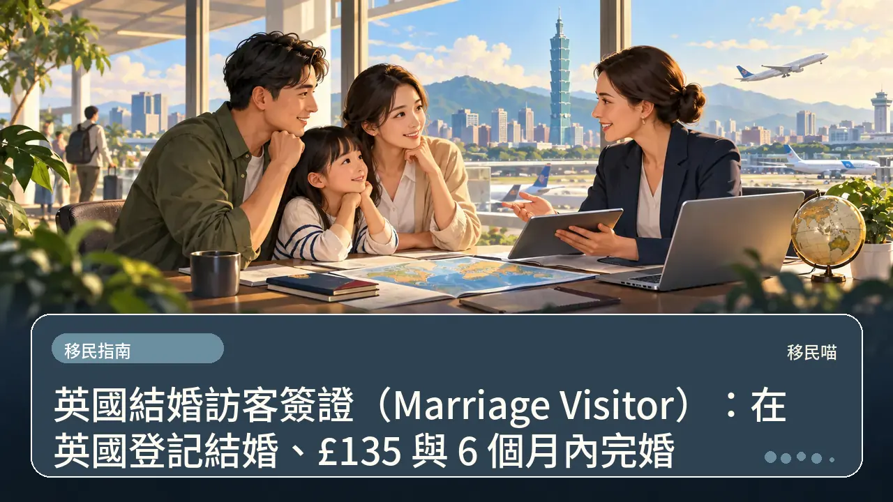 英國結婚訪客簽證(Marriage Visitor):在英國登記結婚、£135 與 6 個月內完婚主題插畫