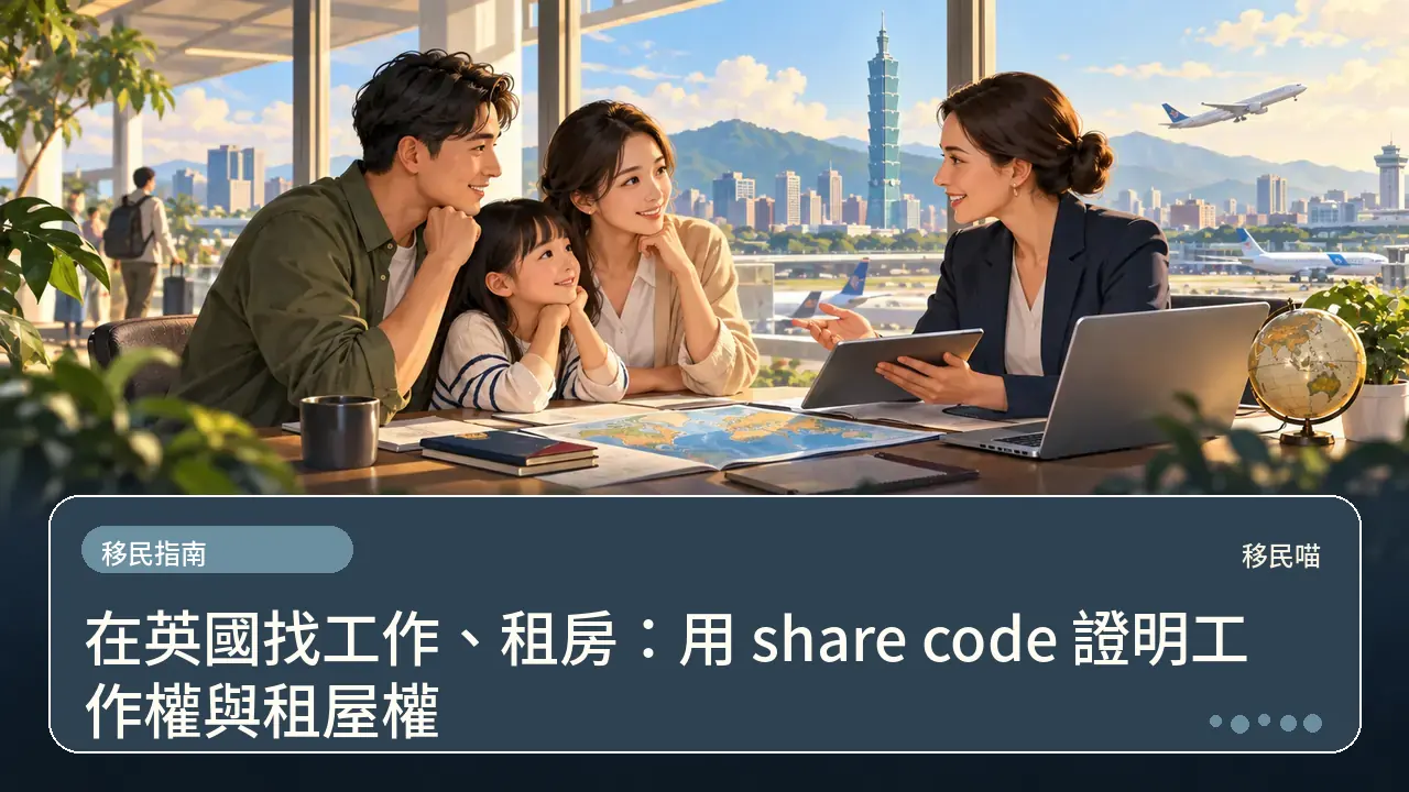 在英國找工作、租房：用 share code 證明工作權與租屋權主題插畫
