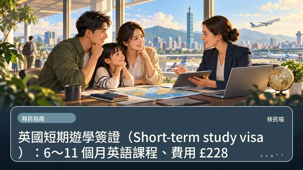 英國短期遊學簽證(Short-term study visa):6~11 個月英語課程、費用 £228主題插畫