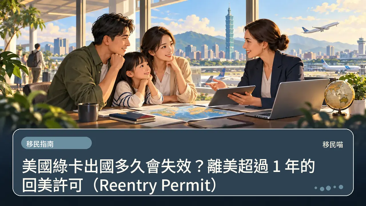 美國綠卡出國多久會失效?離美超過 1 年的回美許可(Reentry Permit)主題插畫