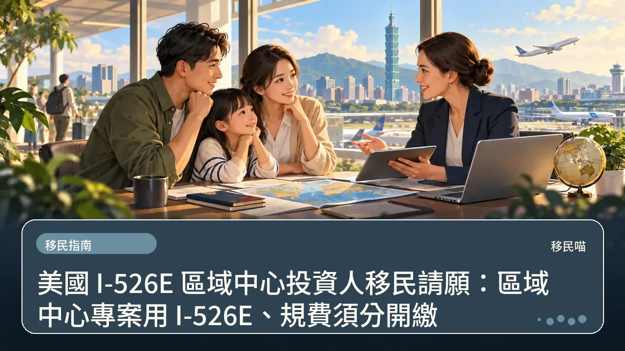 美國 I-526E 區域中心投資人移民請願：區域中心專案用 I-526E、規費須分開繳主題插畫