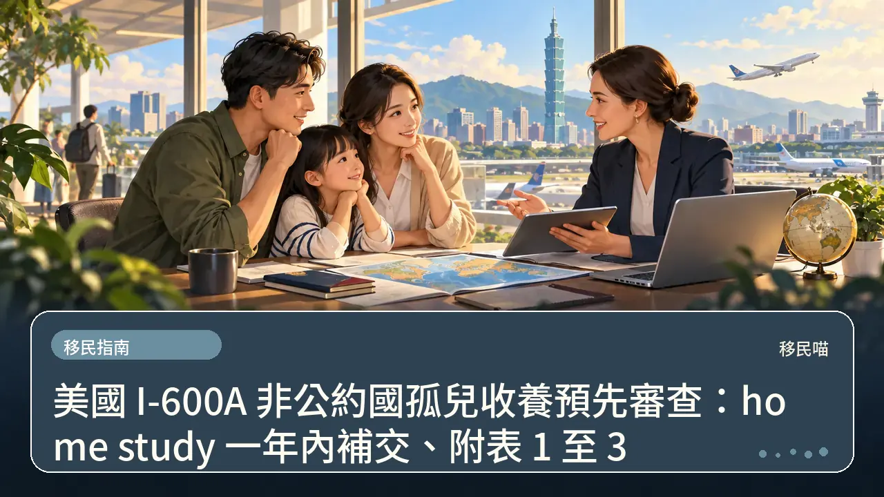 美國 I-600A 非公約國孤兒收養預先審查：home study 一年內補交、附表 1 至 3主題插畫