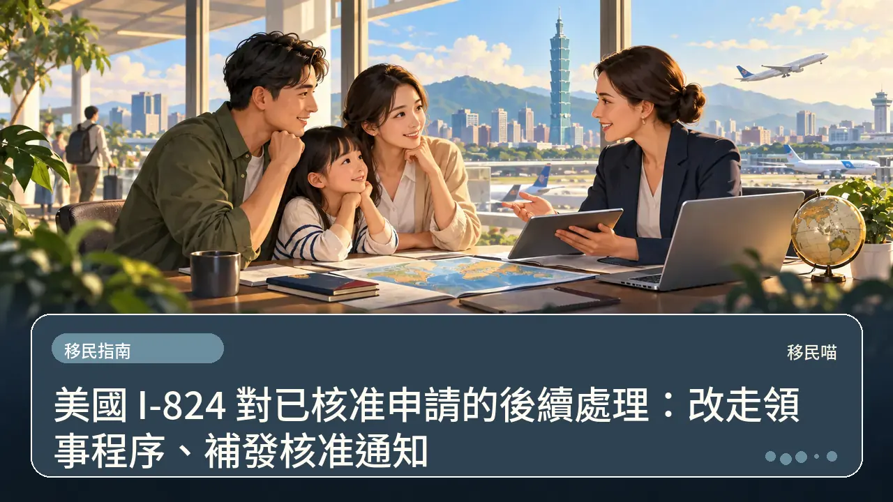 美國 I-824 對已核准申請的後續處理：改走領事程序、補發核准通知主題插畫