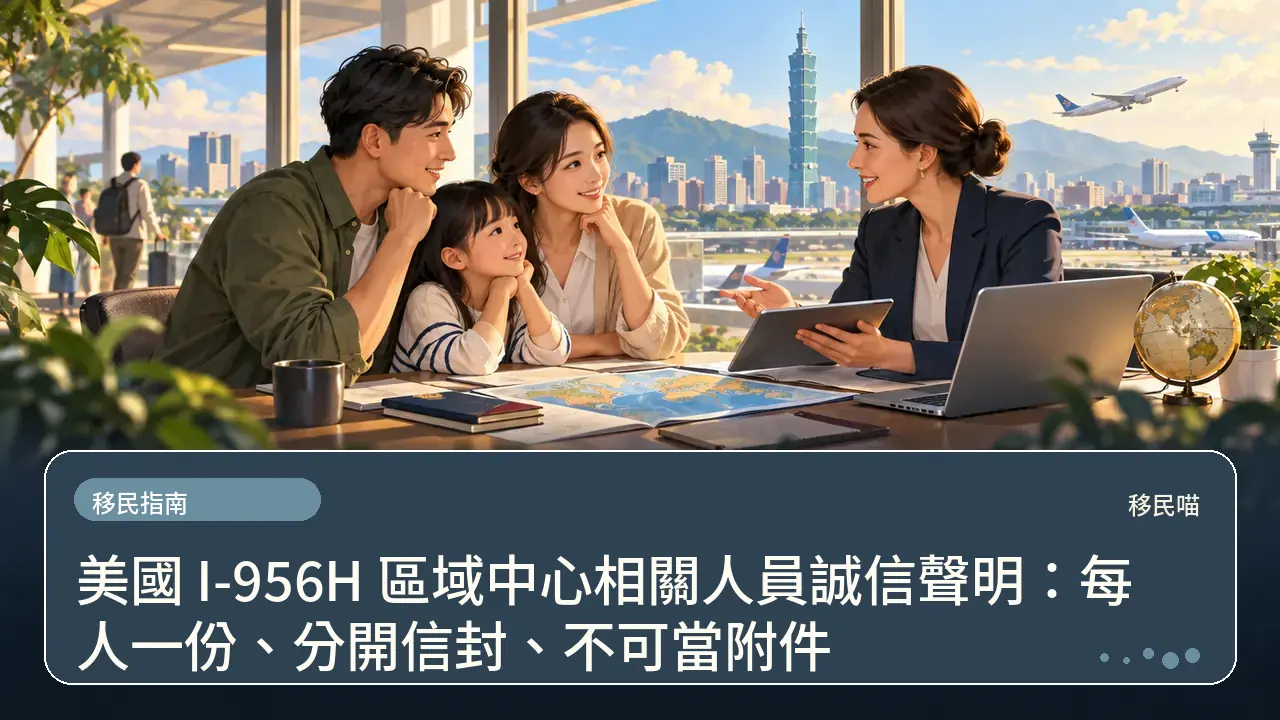 美國 I-956H 區域中心相關人員誠信聲明：每人一份、分開信封、不可當附件主題插畫